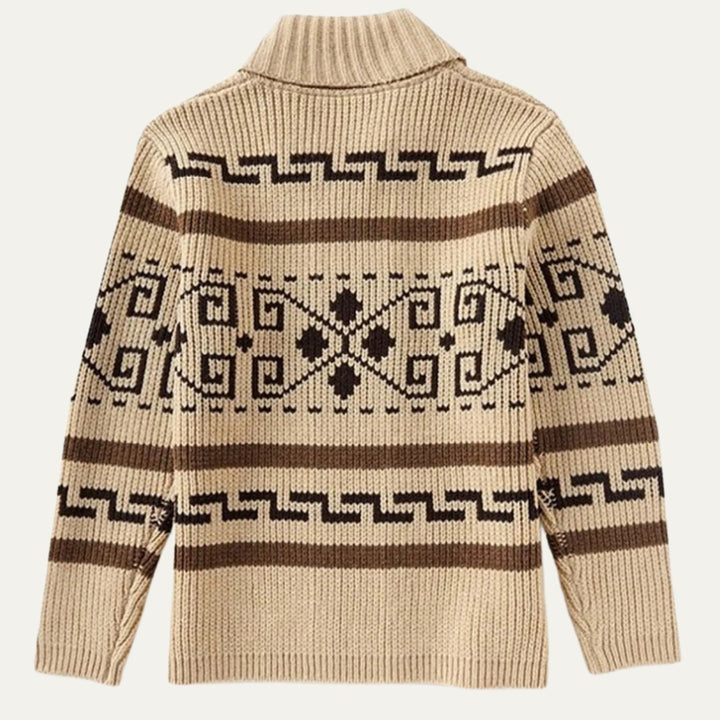 Jacquard Shawl Collar Zip Cardigan