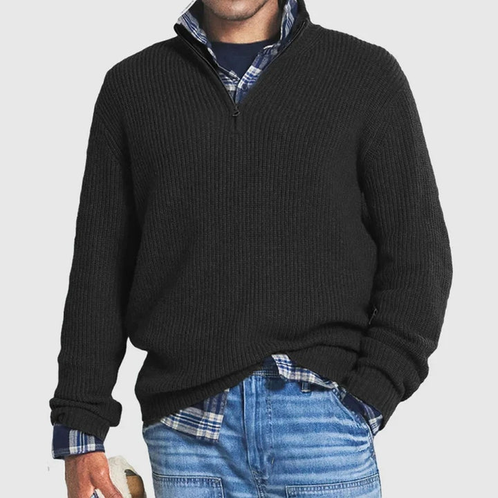 Ribbed Quarter-Zip Knit Sweater