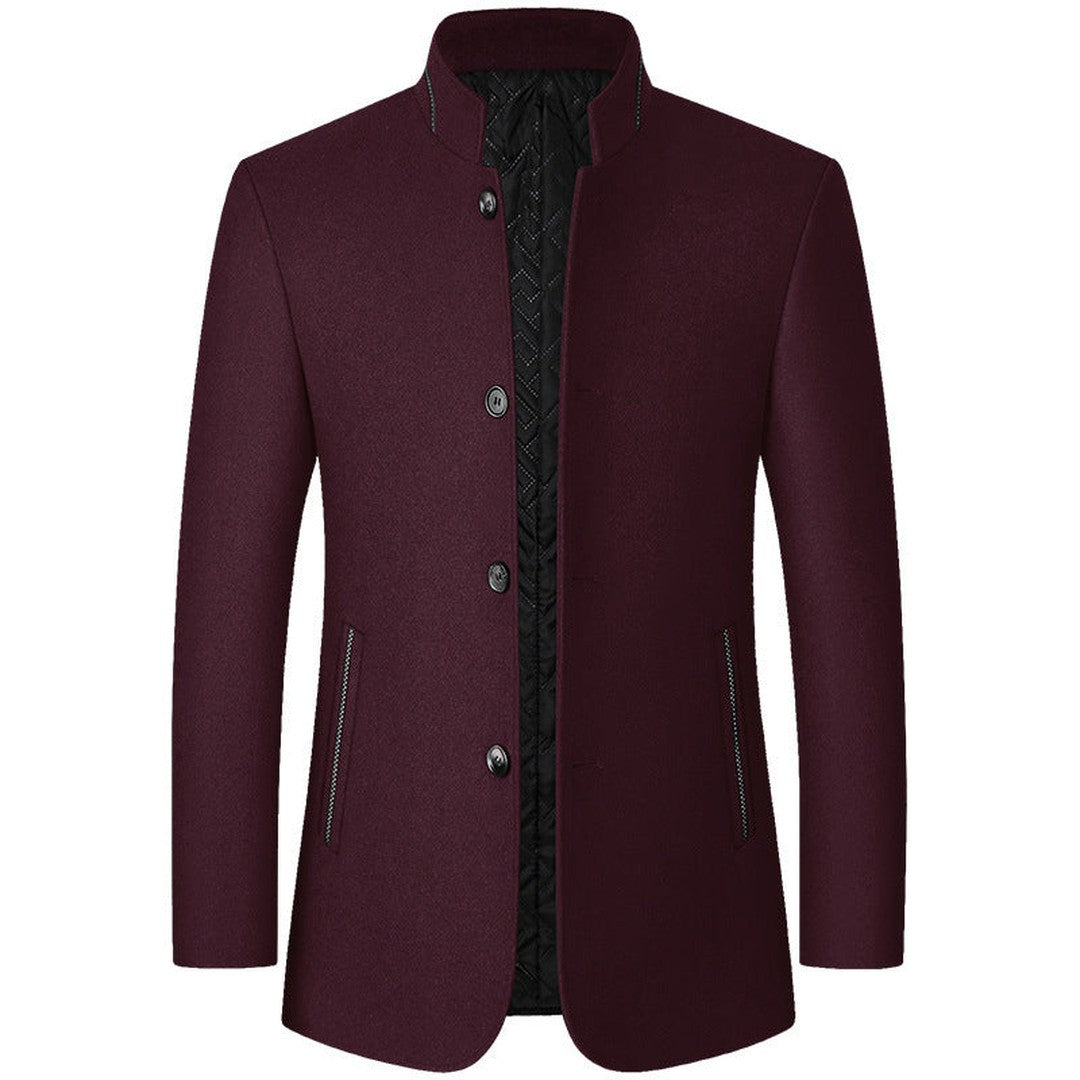 Stand Collar Wool-Look Jacket with Quilted Collar Insert
