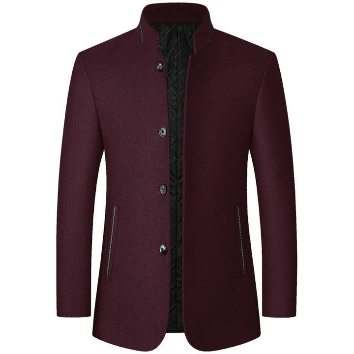 Stand Collar Wool-Look Jacket with Quilted Collar Insert