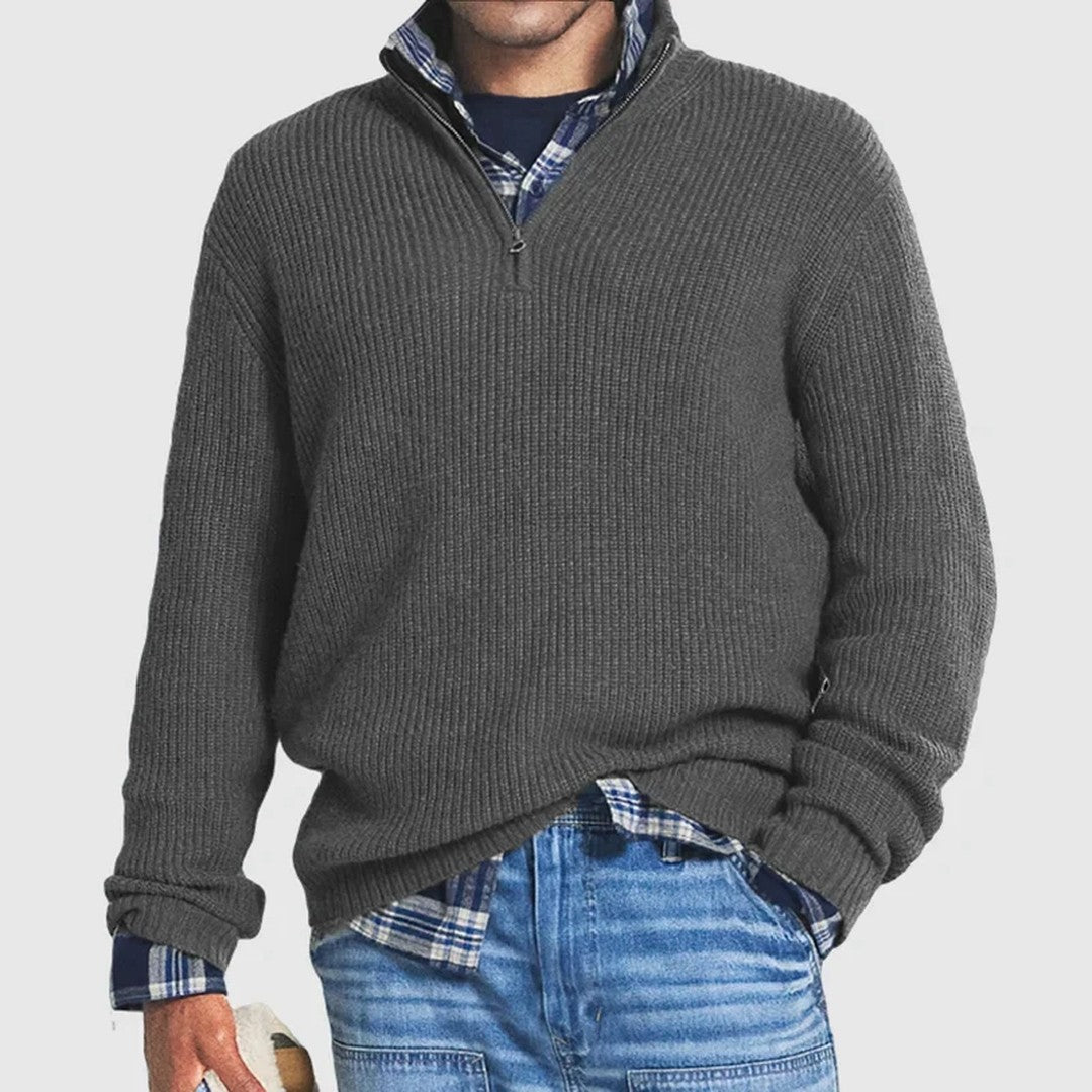 Ribbed Quarter-Zip Knit Sweater