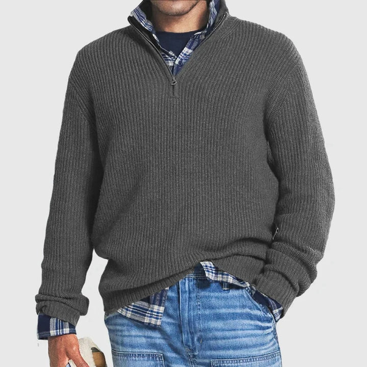 Ribbed Quarter-Zip Knit Sweater