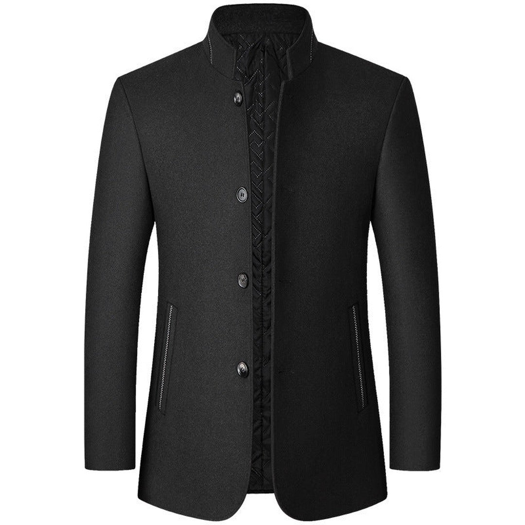 Stand Collar Wool-Look Jacket with Quilted Collar Insert
