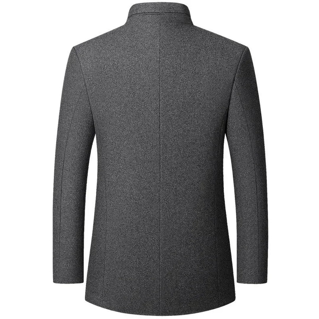 Stand Collar Wool-Look Jacket with Quilted Collar Insert