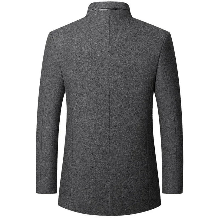 Stand Collar Wool-Look Jacket with Quilted Collar Insert