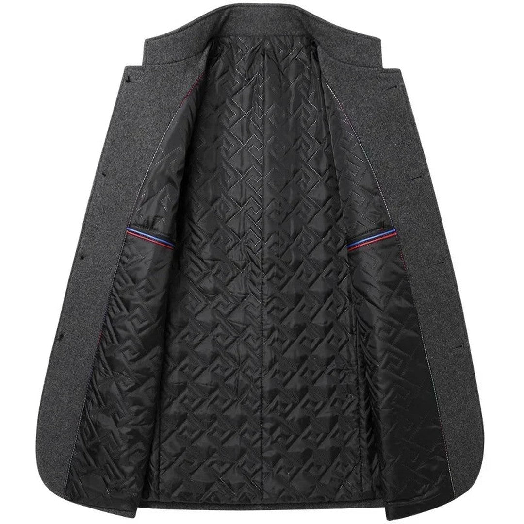 Stand Collar Wool-Look Jacket with Quilted Collar Insert