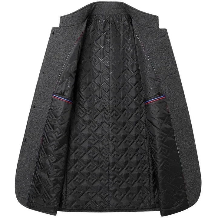 Stand Collar Wool-Look Jacket with Quilted Collar Insert