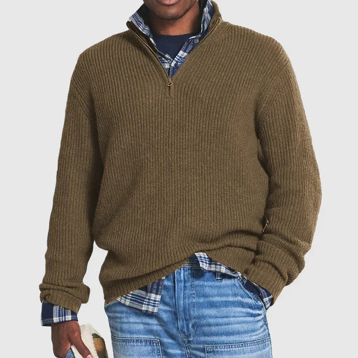 Ribbed Quarter-Zip Knit Sweater