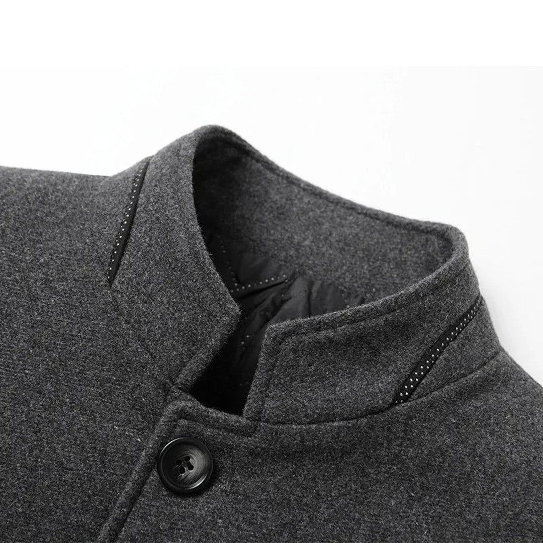 Stand Collar Wool-Look Jacket with Quilted Collar Insert