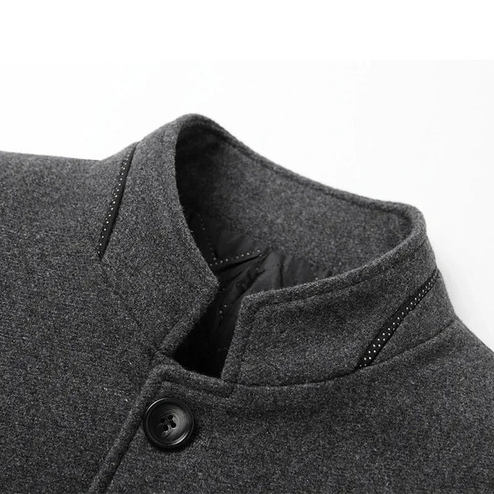 Stand Collar Wool-Look Jacket with Quilted Collar Insert