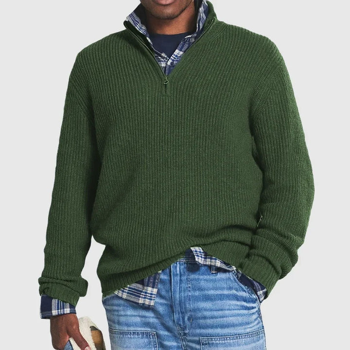 Ribbed Quarter-Zip Knit Sweater
