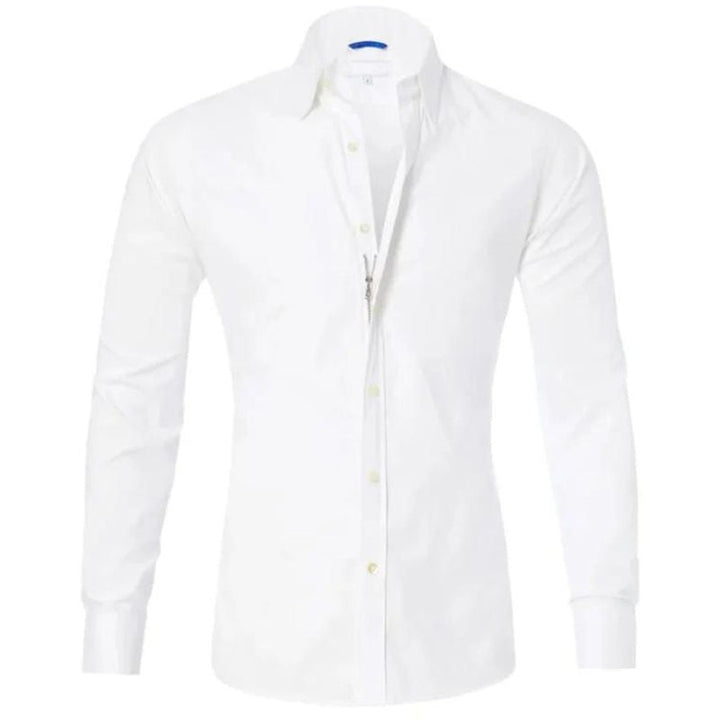 Hidden-Zip Button-Front Shirt - White