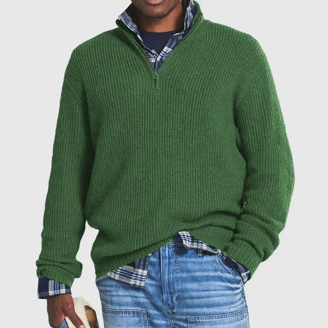 Ribbed Quarter-Zip Knit Sweater