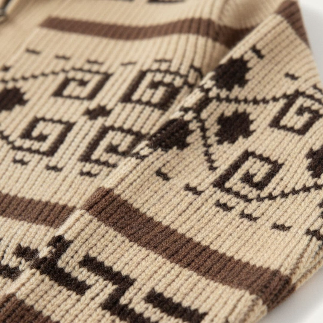 Jacquard Shawl Collar Zip Cardigan