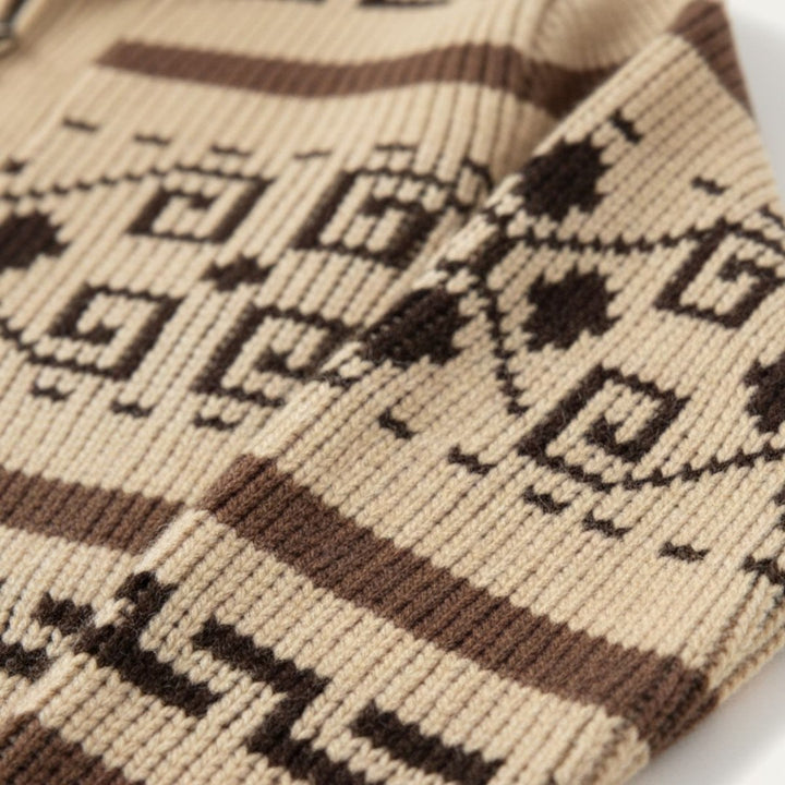 Jacquard Shawl Collar Zip Cardigan