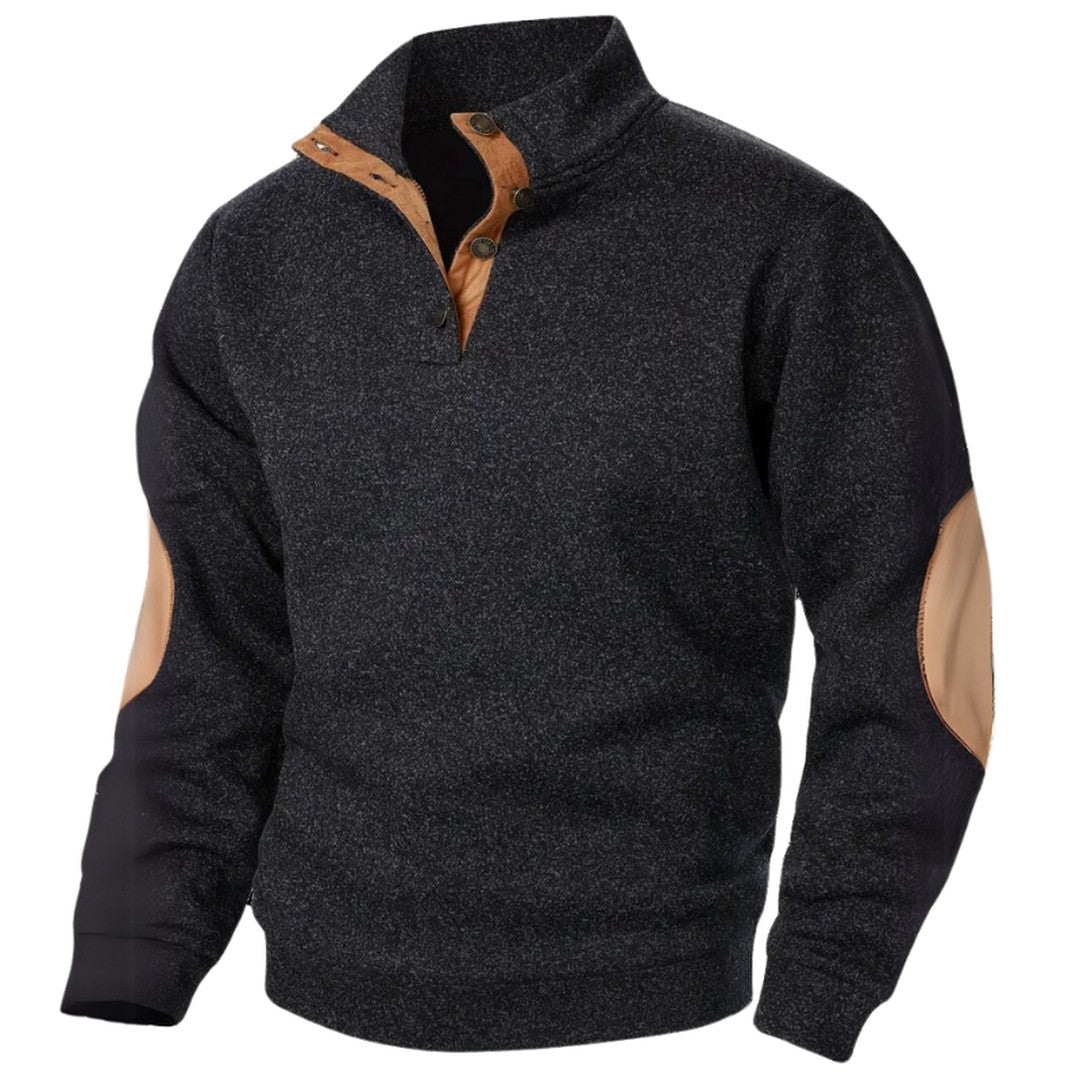 Elbow Patch Button Placket Sweater