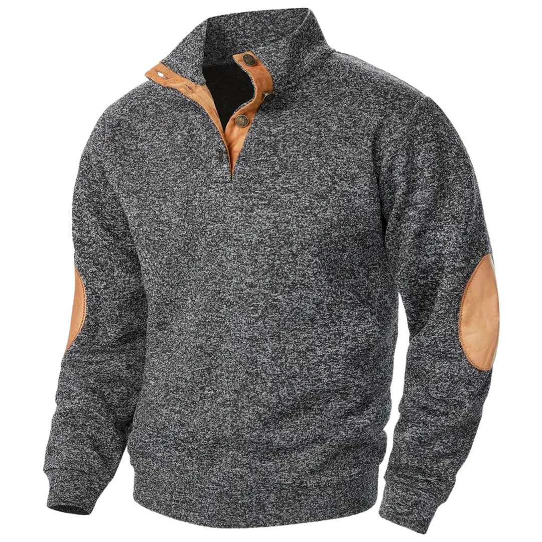 Elbow Patch Button Placket Sweater