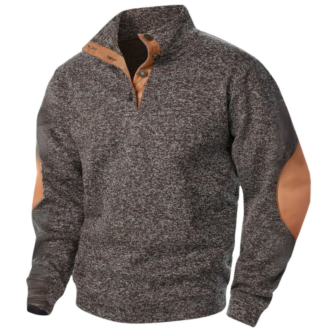 Elbow Patch Button Placket Sweater