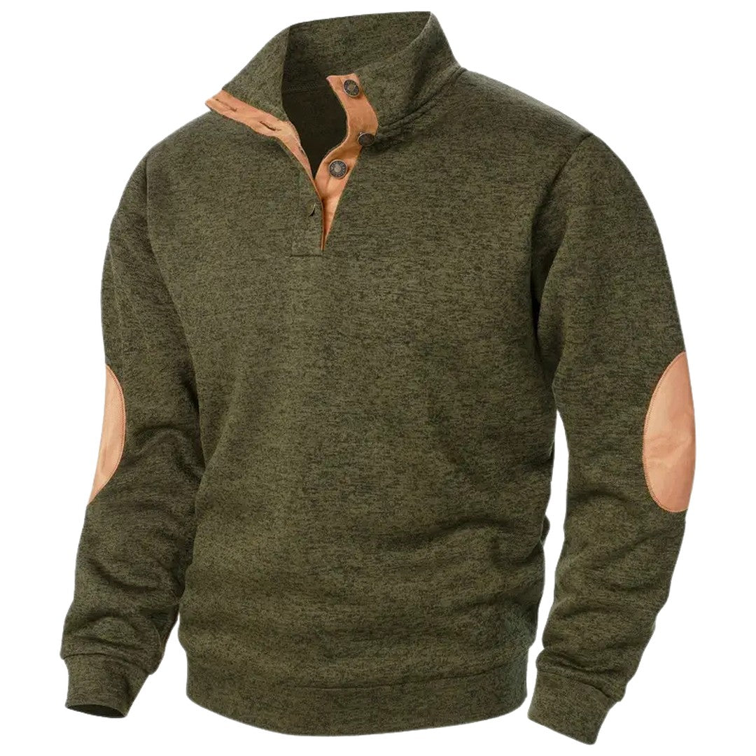 Elbow Patch Button Placket Sweater