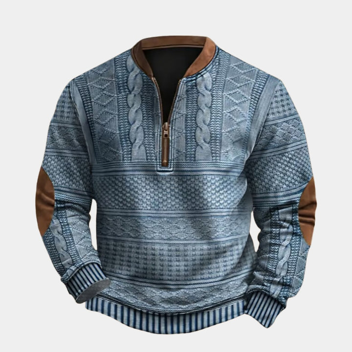 Cable-Pattern Half-Zip Pullover with Elbow Patches