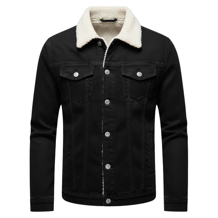 Men’s Fleece-Lined Denim Jacket with Lapel Collar