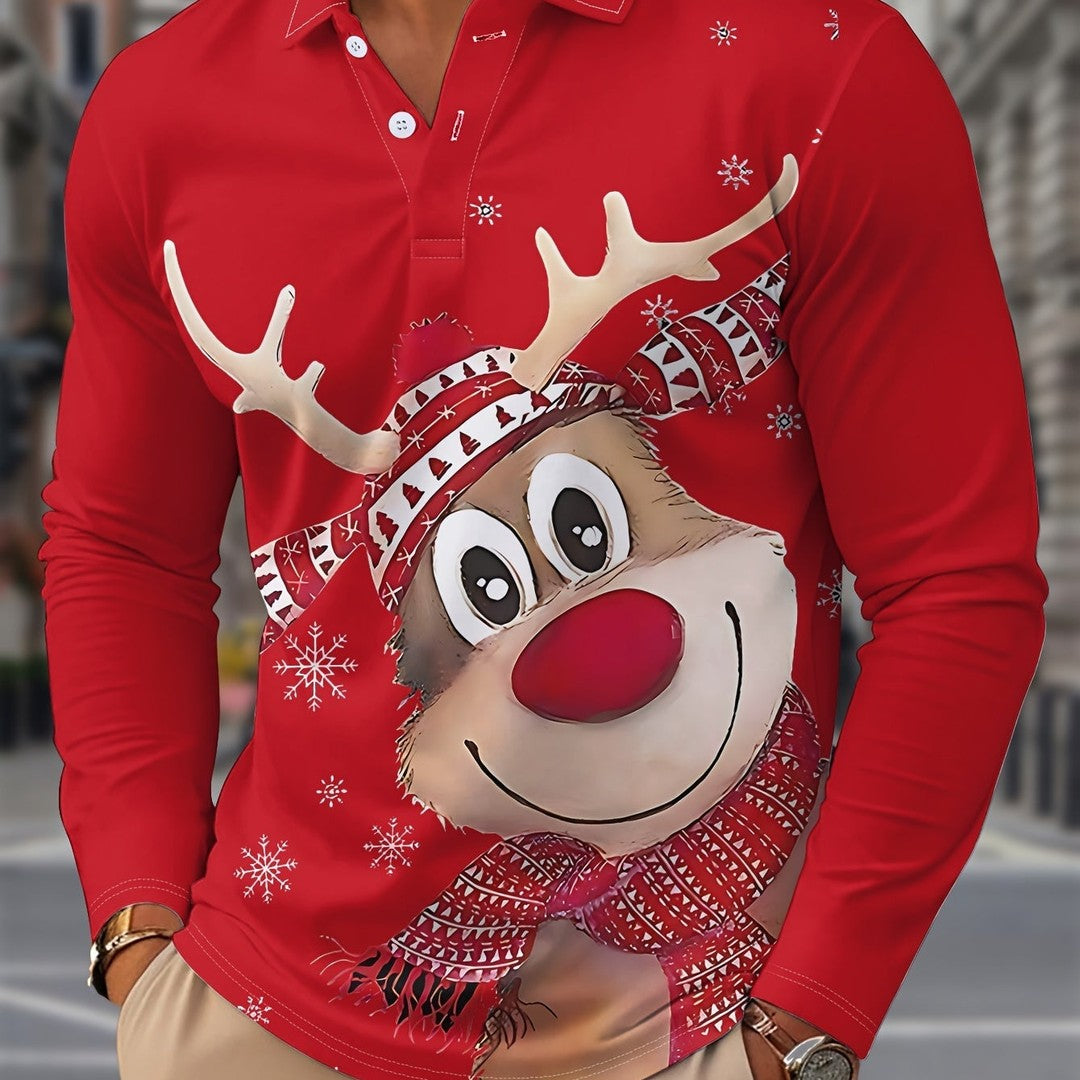 Long Sleeve Holiday Print Shirt - Red
