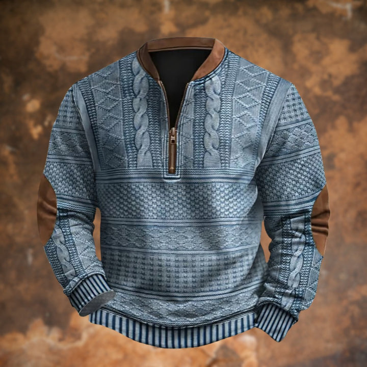 Cable-Pattern Half-Zip Pullover with Elbow Patches