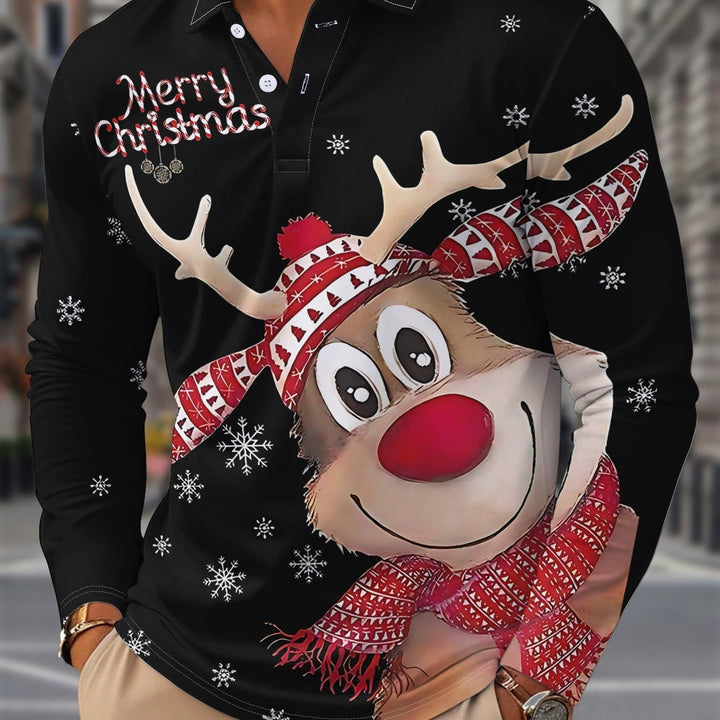 Long Sleeve Holiday Print Shirt - Black