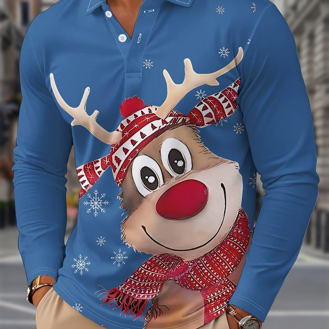Long Sleeve Holiday Print Shirt - Blue
