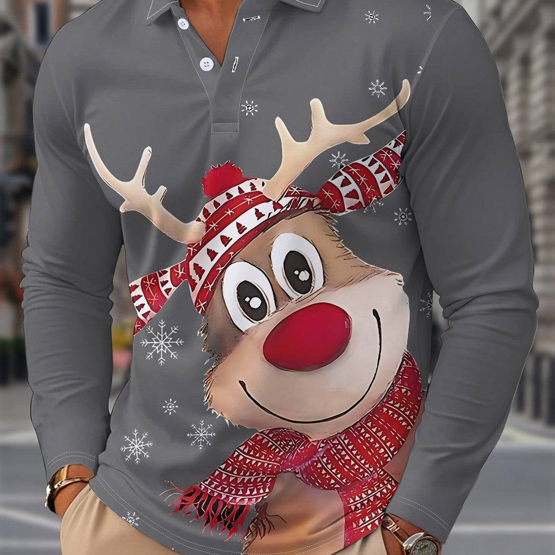 Long Sleeve Holiday Print Shirt - Grey
