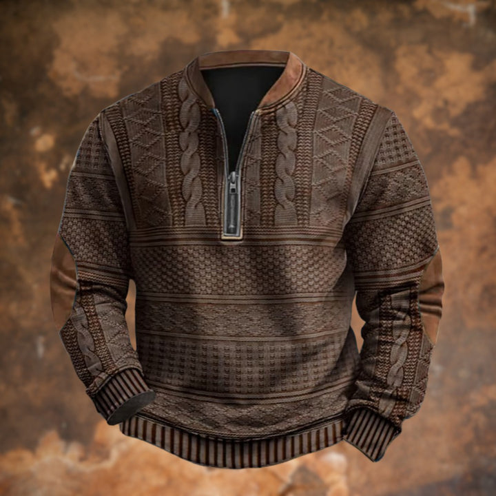 Cable-Pattern Half-Zip Pullover with Elbow Patches