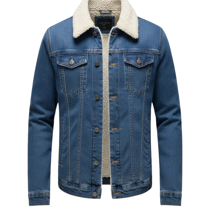 Men’s Fleece-Lined Denim Jacket with Lapel Collar