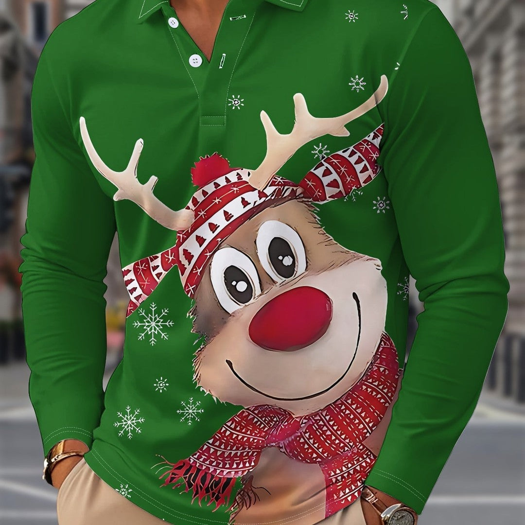 Long Sleeve Holiday Print Shirt - Green