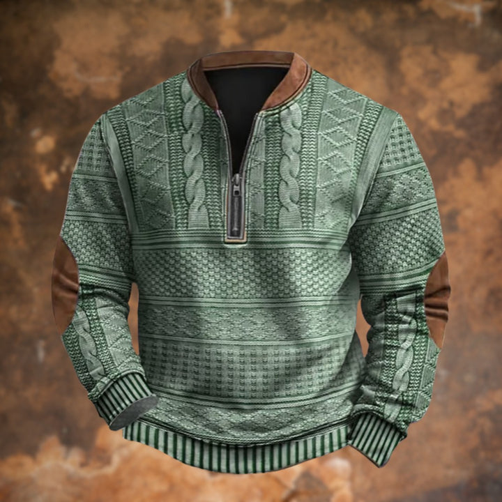 Cable-Pattern Half-Zip Pullover with Elbow Patches