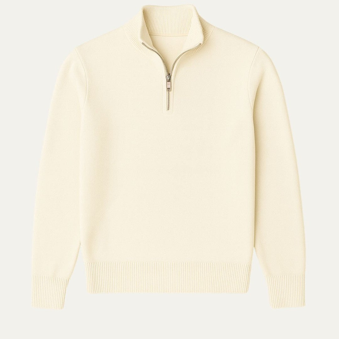 Fine-Gauge Ribbed-Trim Quarter-Zip Sweater