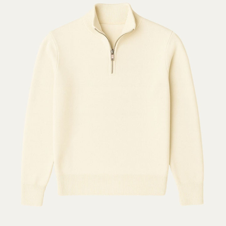 Fine-Gauge Ribbed-Trim Quarter-Zip Sweater