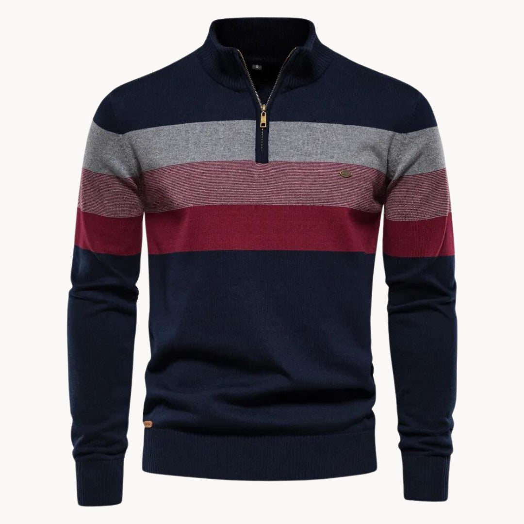 Striped Quarter-Zip Knit Sweater