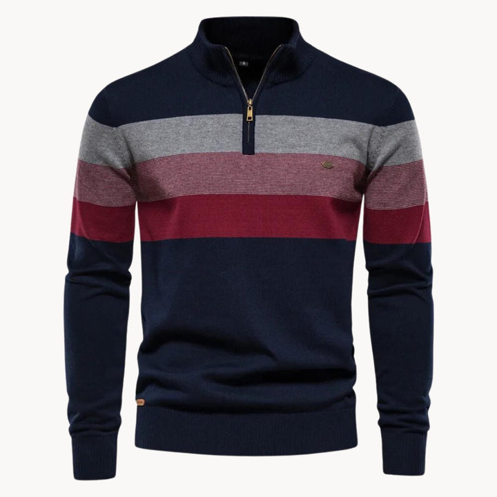 Striped Quarter-Zip Knit Sweater