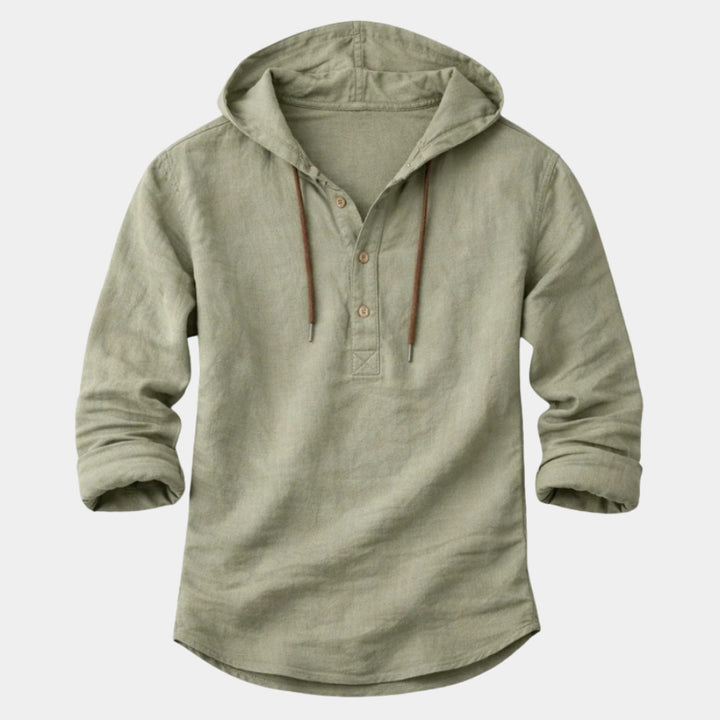LINEN BLEND HOODIE SHIRT FOR MEN