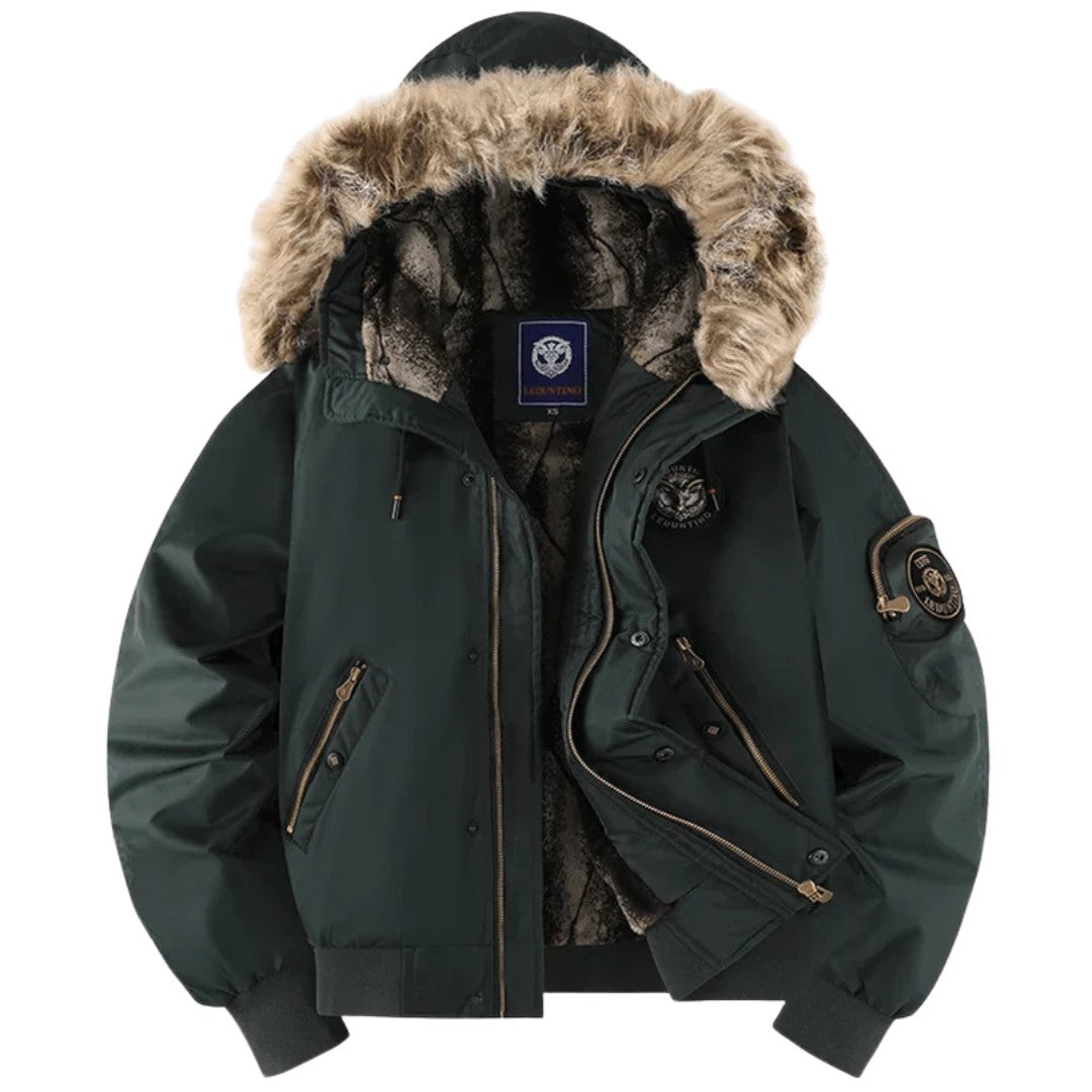 Men’s Quilted Bomber Jacket with Faux Fur Hood