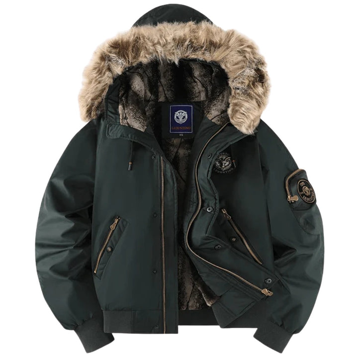 Men’s Quilted Bomber Jacket with Faux Fur Hood