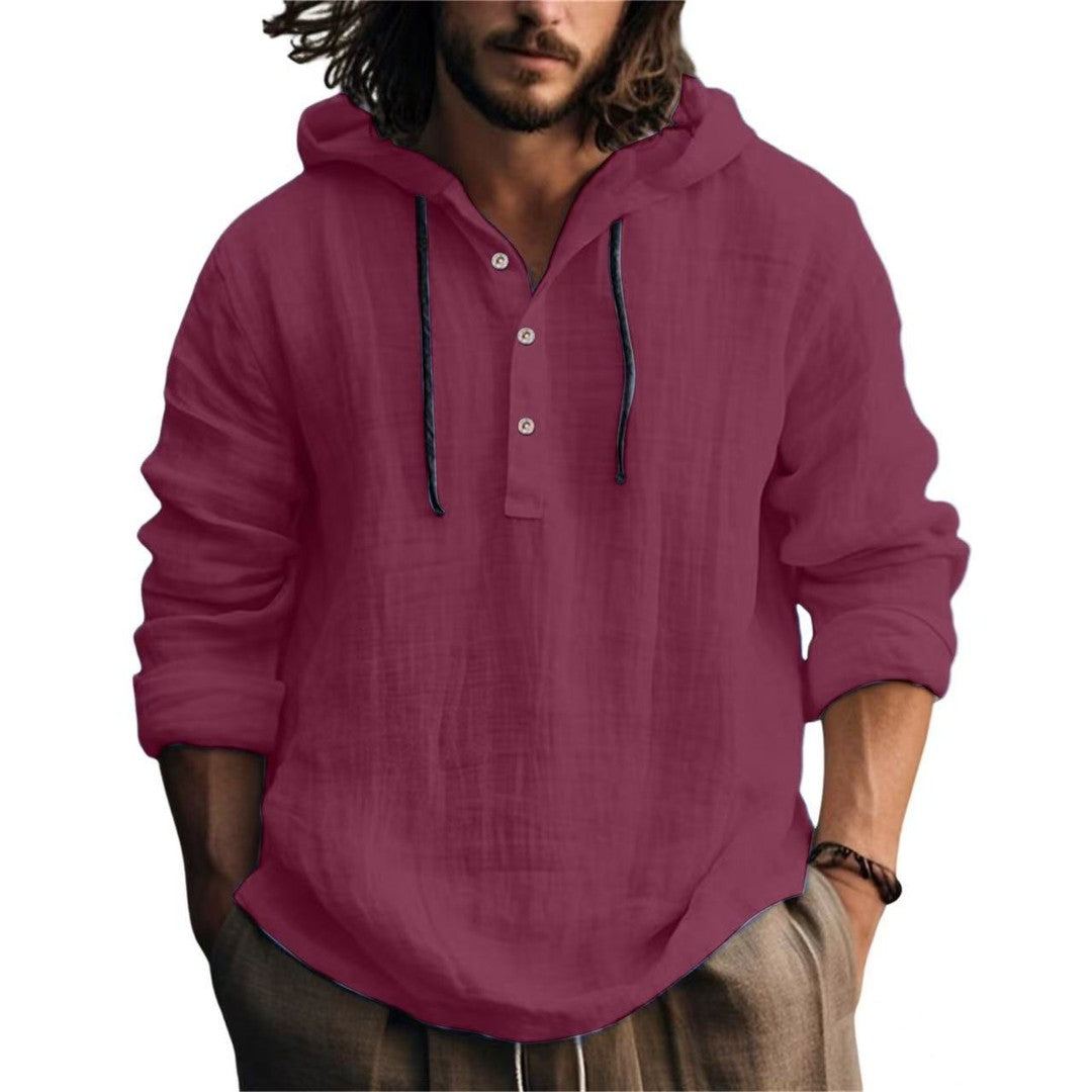 LINEN BLEND HOODIE SHIRT FOR MEN