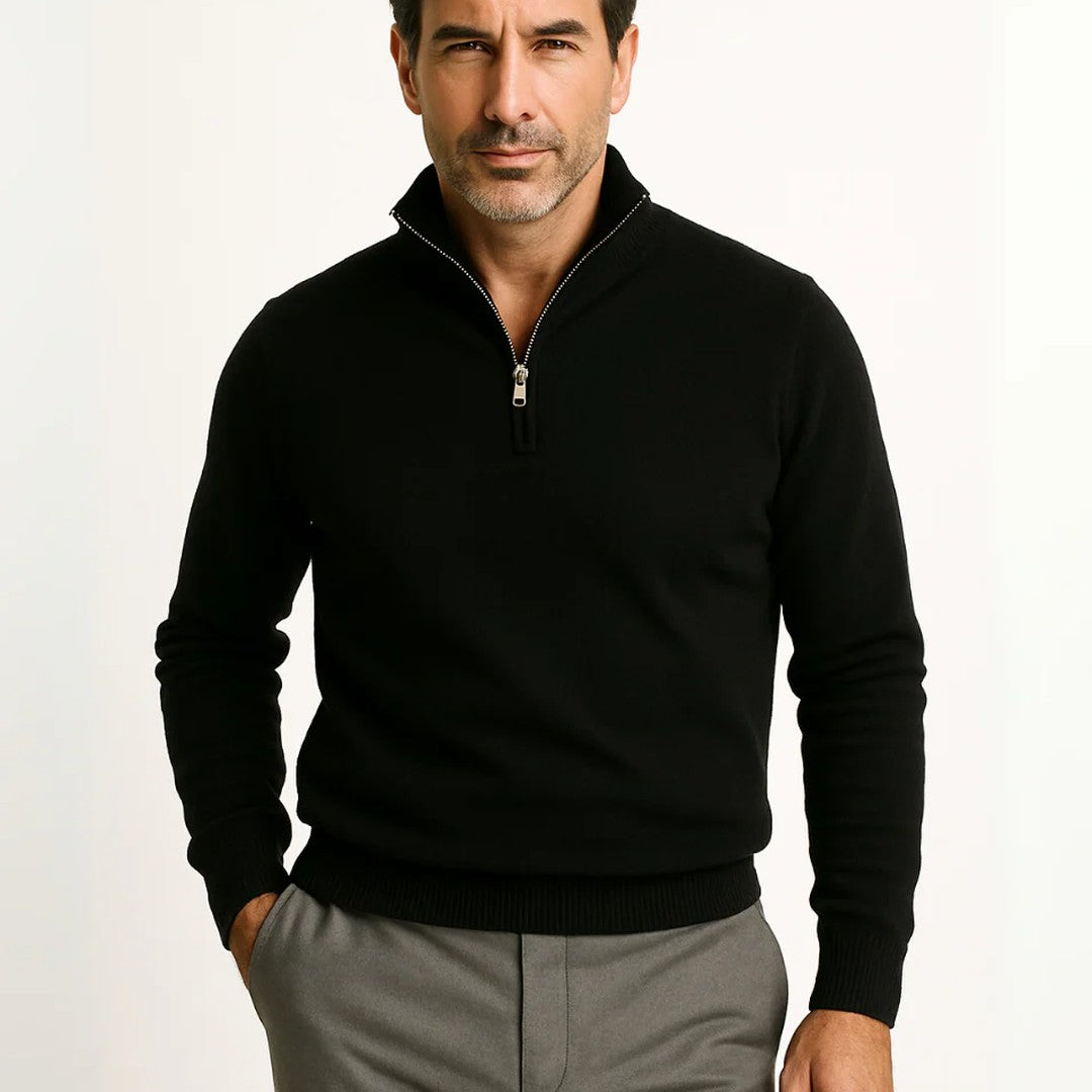 Fine-Gauge Ribbed-Trim Quarter-Zip Sweater