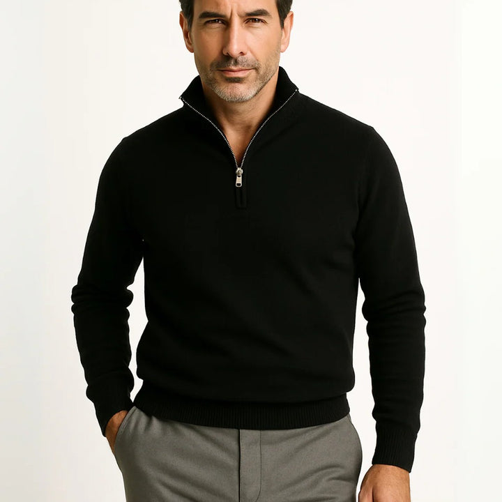 Fine-Gauge Ribbed-Trim Quarter-Zip Sweater