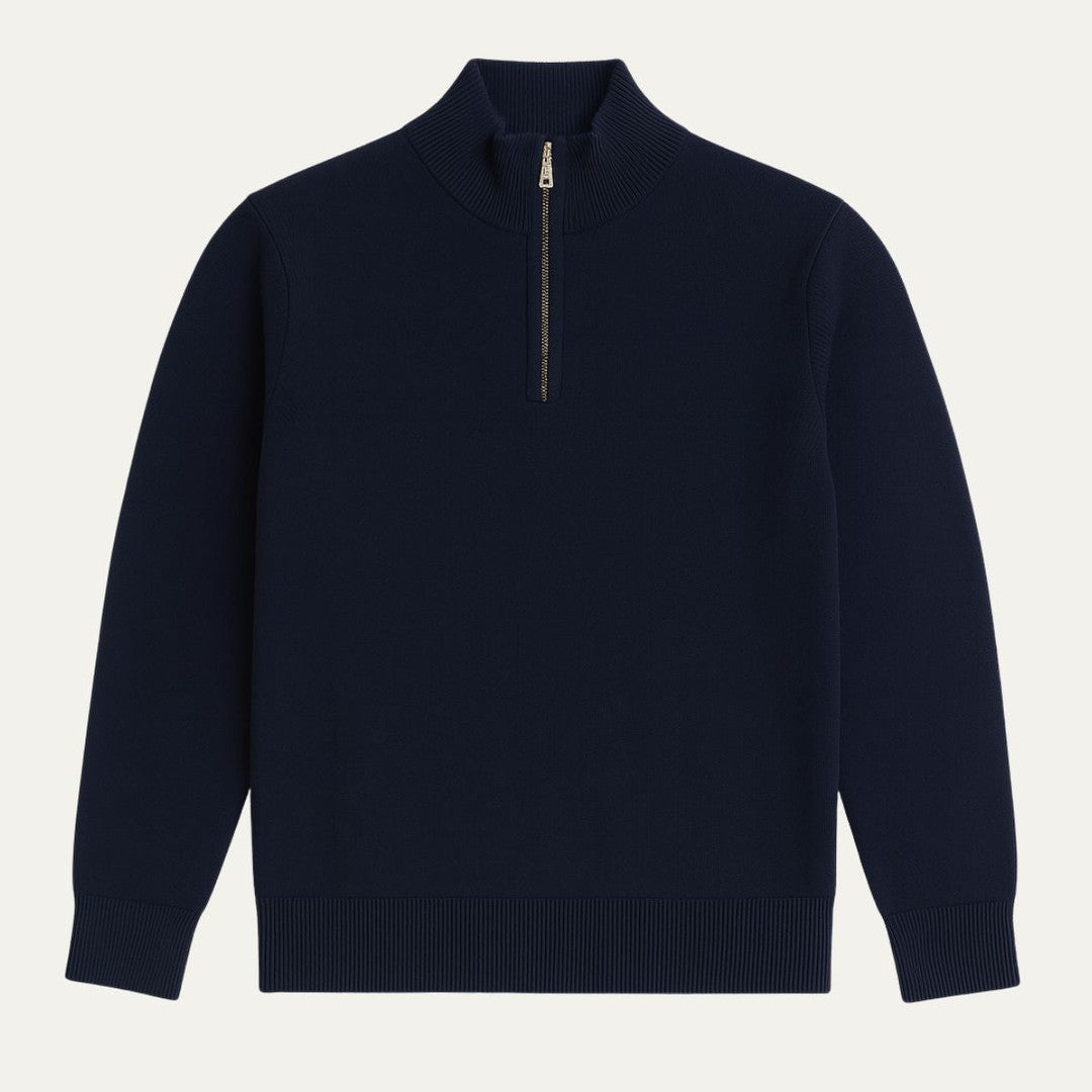 Fine-Gauge Ribbed-Trim Quarter-Zip Sweater