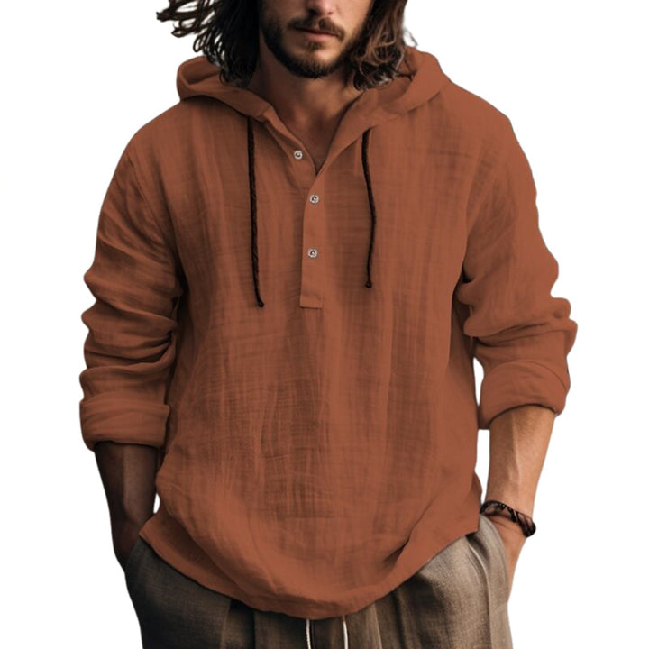 LINEN BLEND HOODIE SHIRT FOR MEN