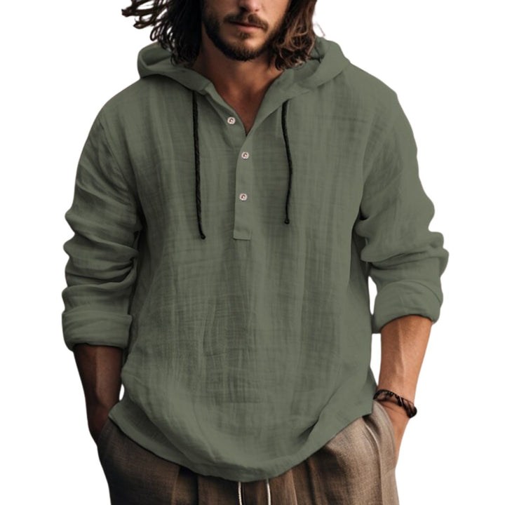 LINEN BLEND HOODIE SHIRT FOR MEN