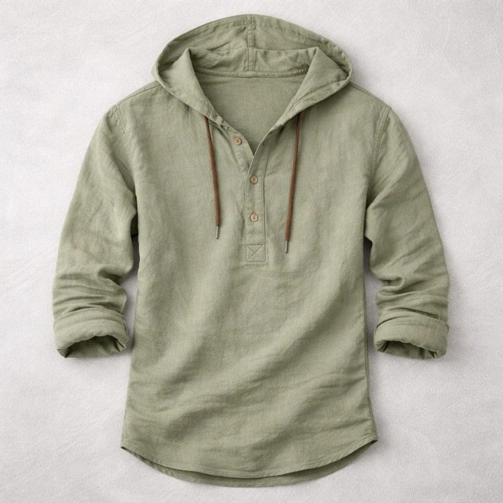 LINEN BLEND HOODIE SHIRT FOR MEN