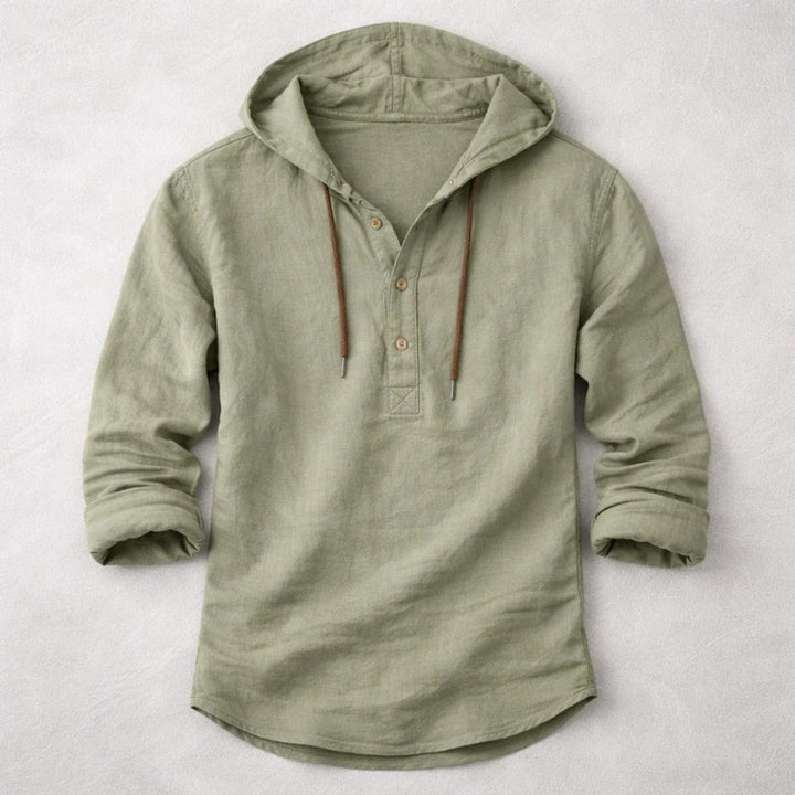 LINEN BLEND HOODIE SHIRT FOR MEN