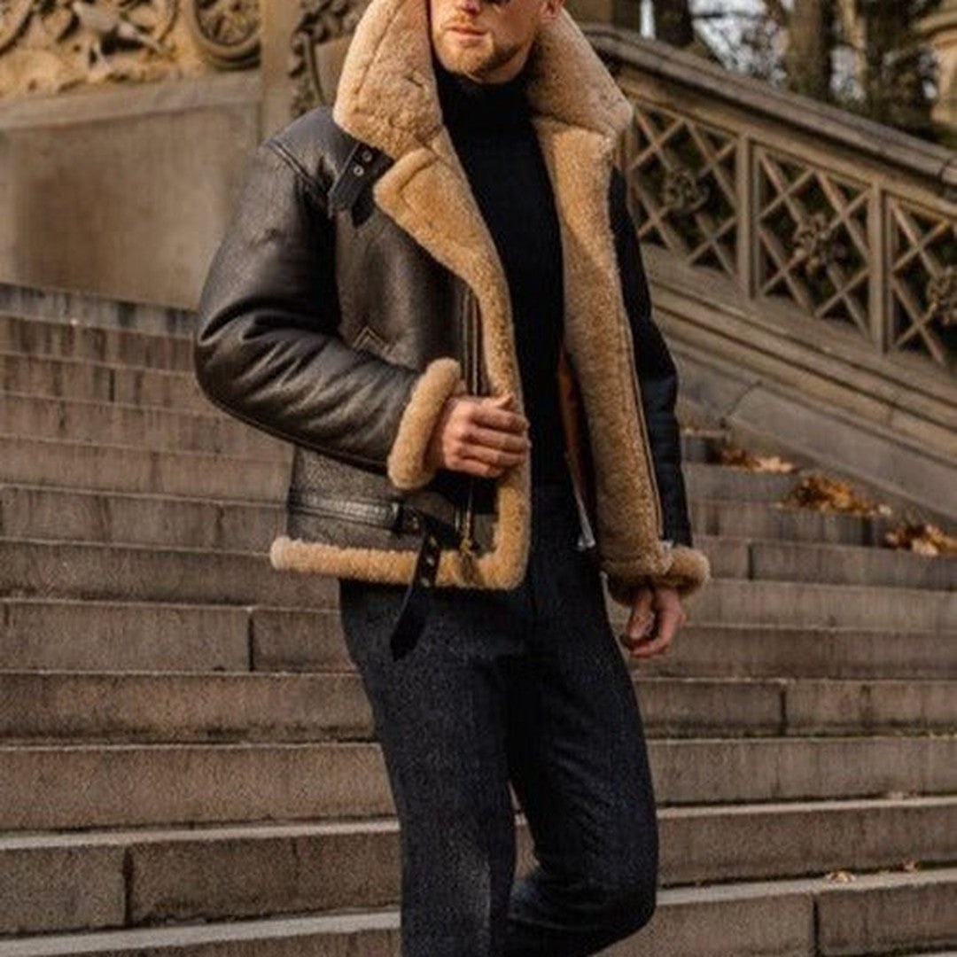 Chester - Men's Leather Look Aviator Jacket with Shearling Collar - photo 2